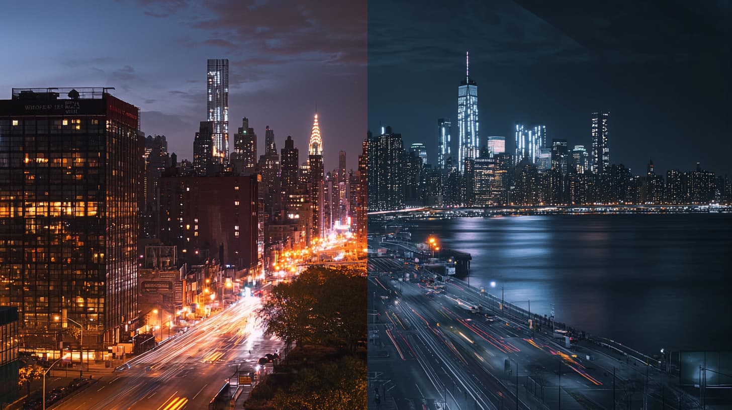 AI transforms a bustling city street scene