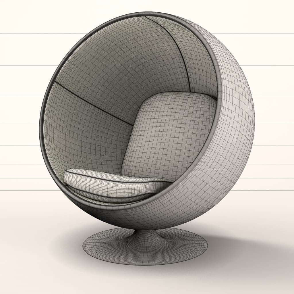 Eero Aarnio Ball Chair 3D Model | C4D FBX OBJ CGI Asset PRO EDU wireframe pro edu c4d training education certification.