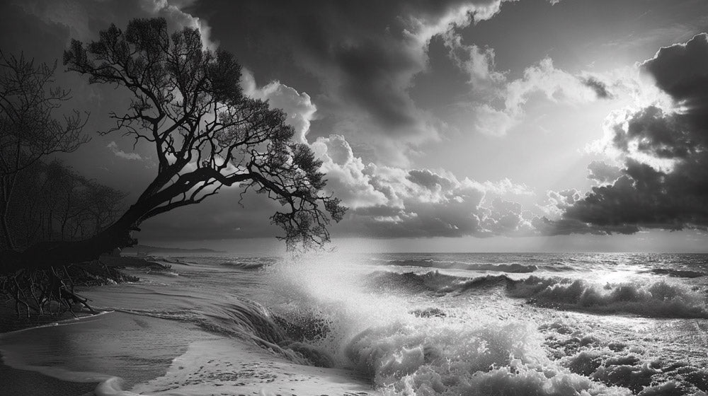 Black and white photo of a striking scene