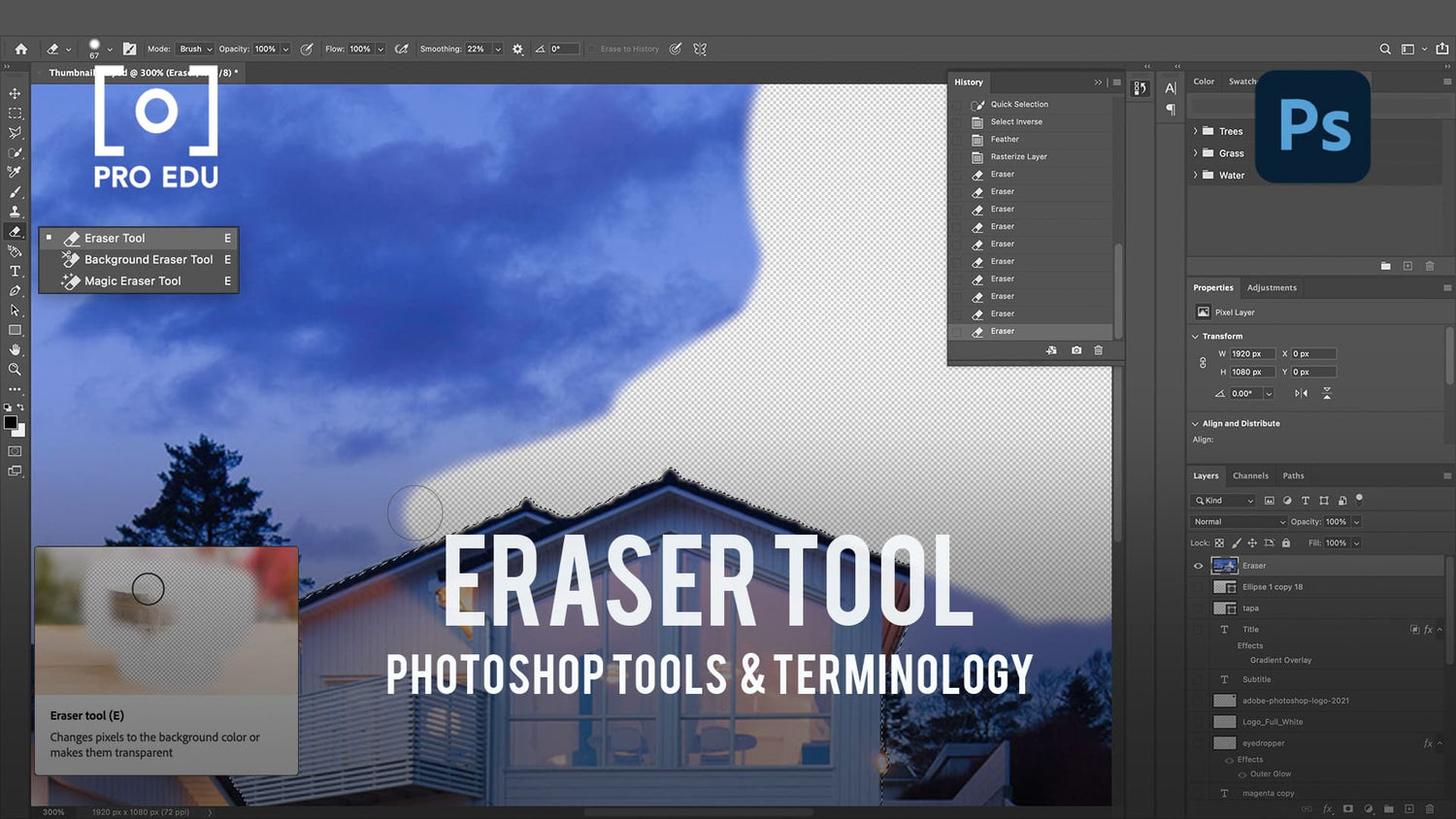Eraser Tool Functions in Photoshop - PRO EDU Guide