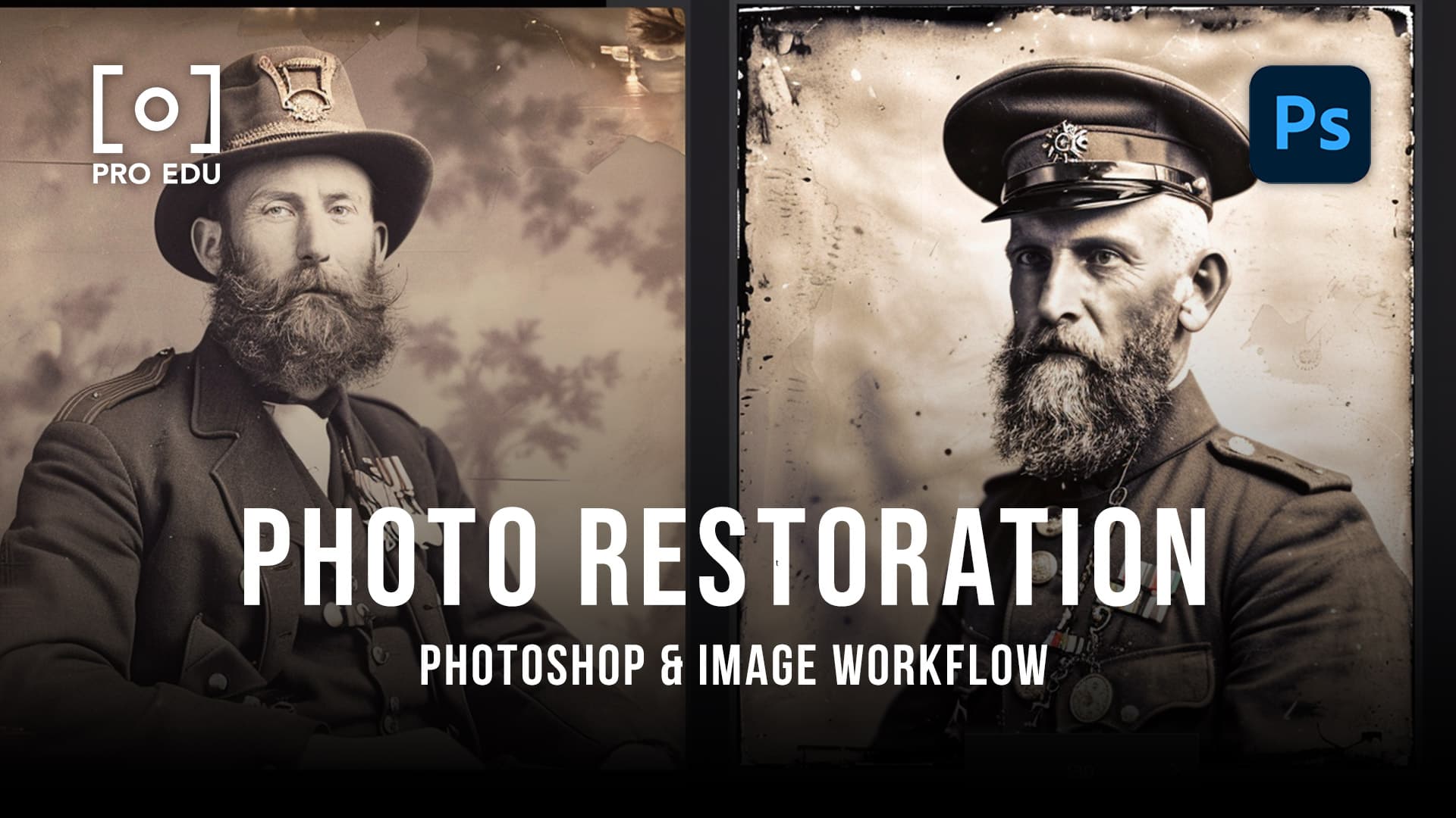 restored historic photo with vibrant colors in Photoshop