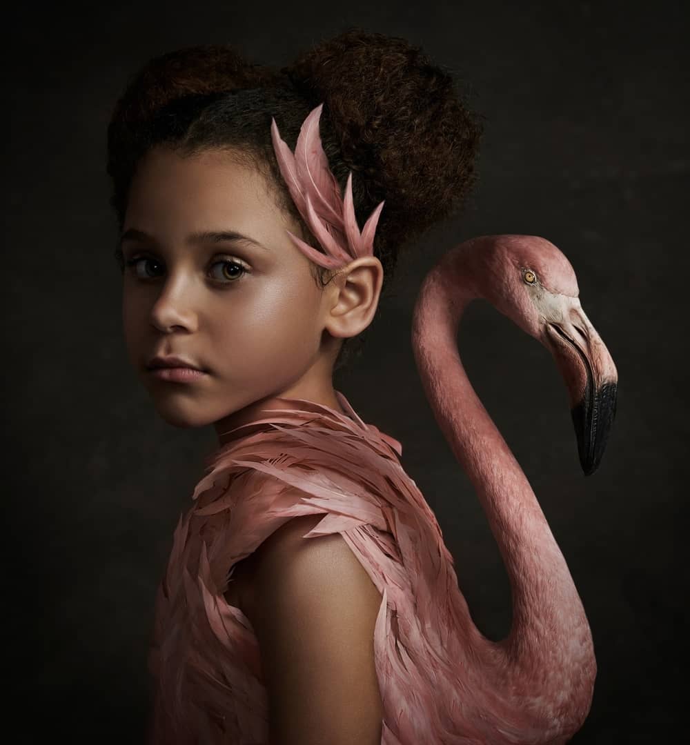 Fine art photography Gemmy Woud Binnen-Dijk PRO EDU tutorial portrait kids photographer  flamingo posing composite