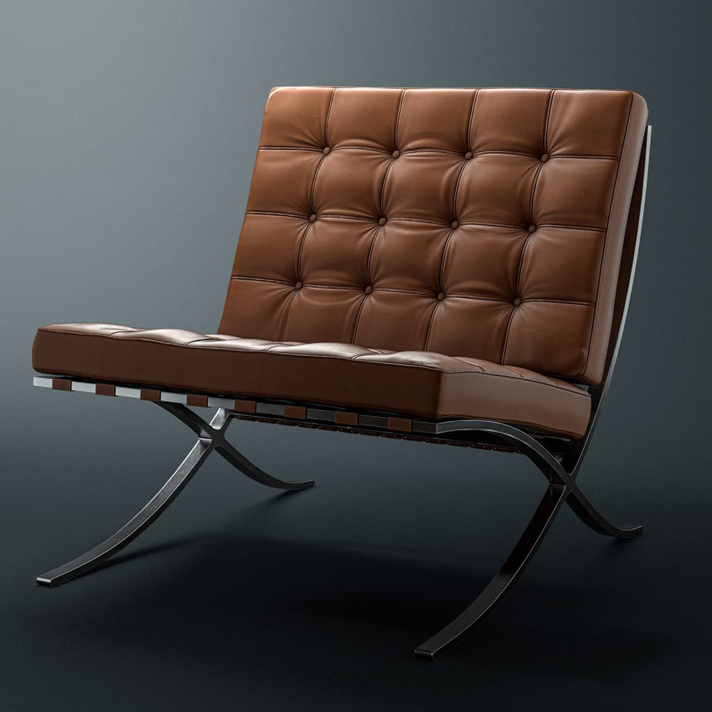  Barcelona Modern Chair 3D Model CGI Asset. For use in marketing and advertising, as well as for photography studios looking to create a realistic photoshoot setting.