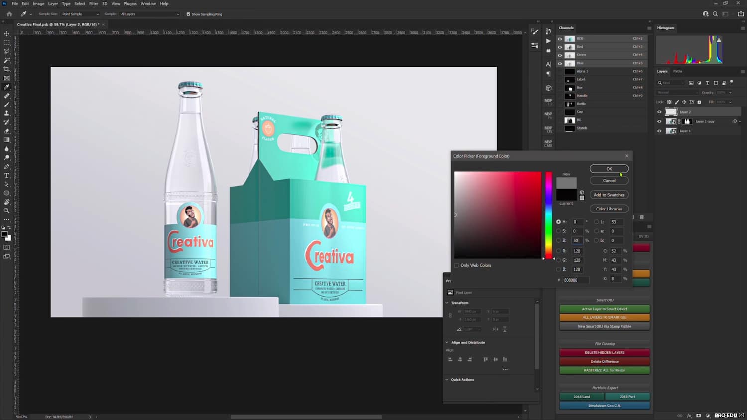 How to edit renders in Photoshop from Cinema 4D tutorial. Commercial Beverage Workflow in Photoshop PRO EDU