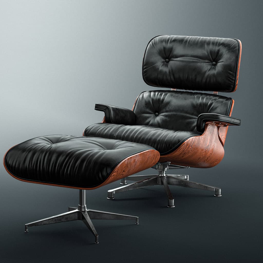 Eames Lounge Chair and Ottoman 3D Model C4D cinema 4d maxon redshift training center online high end.