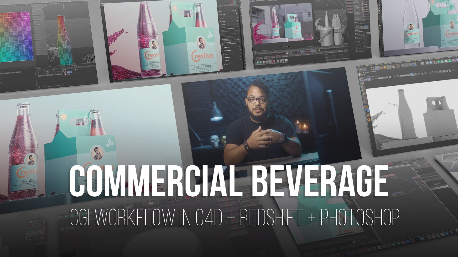 Commercial beverage workflow in C4D & CGI. PRO EDU cinema 4d tutorials for photograpehrs. Redshift product rendering PRO EDU Dustin Valkema