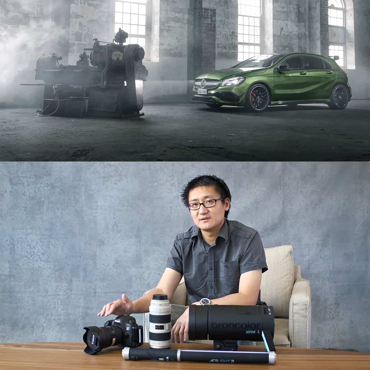 Professional car photo shoot with advanced gear, featured in PRO EDU course