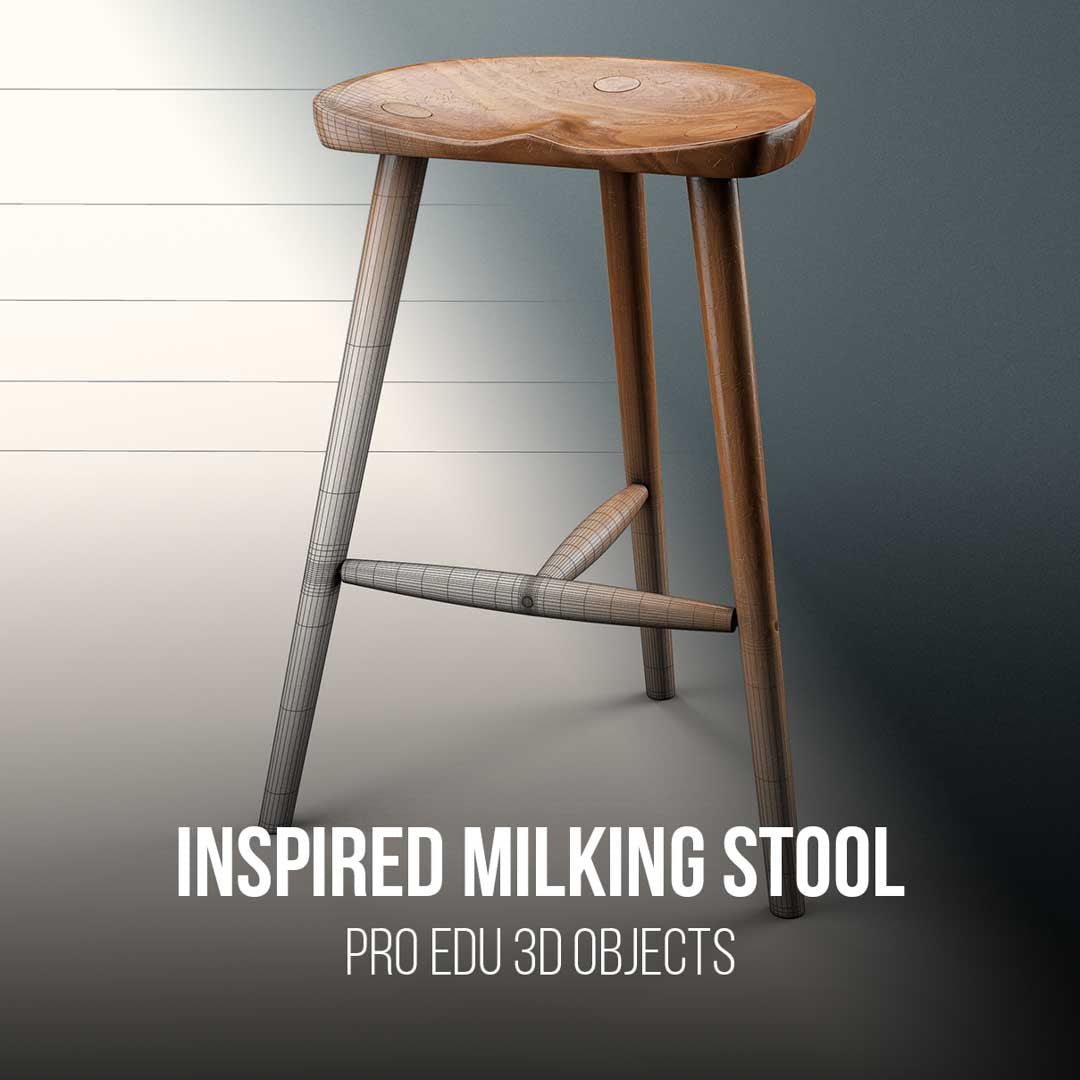 Milking Stool 3D Model Photoshop | C4D FBX OBJ CGI Asset - PRO EDU PRO EDU PRO EDU