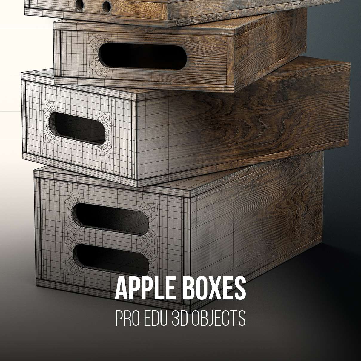 Apple Box Set 3D Model for Photoshop | C4D FBX OBJ CGI Asset - PRO EDU PRO EDU PRO EDU