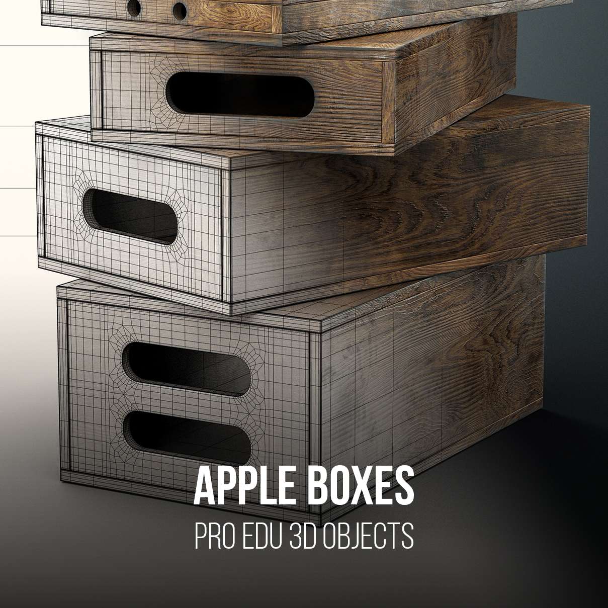 Apple Box Set 3D Model for Photoshop | C4D FBX OBJ CGI Asset - PRO EDU