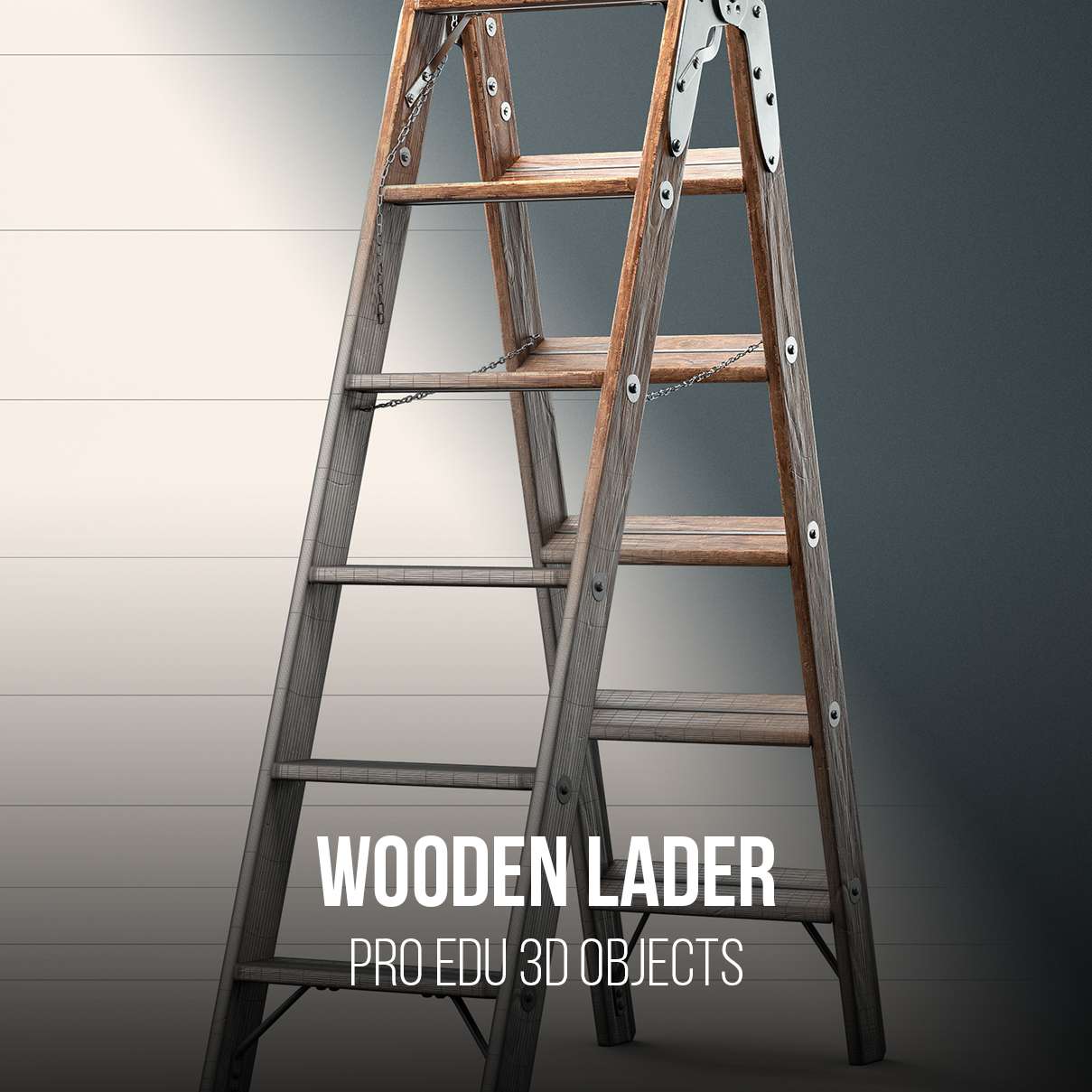Wooden Ladder 3D Model Photoshop | C4D FBX OBJ CGI Asset - PRO EDU PRO EDU PRO EDU