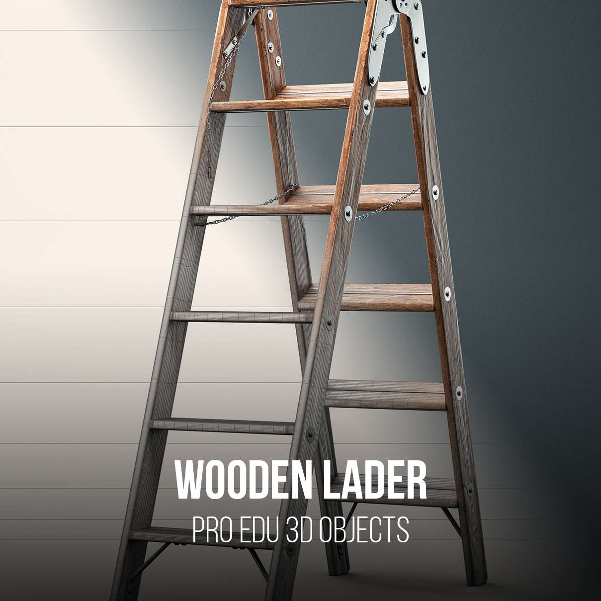 Wooden Ladder 3D Model Photoshop | C4D FBX OBJ CGI Asset - PRO EDU